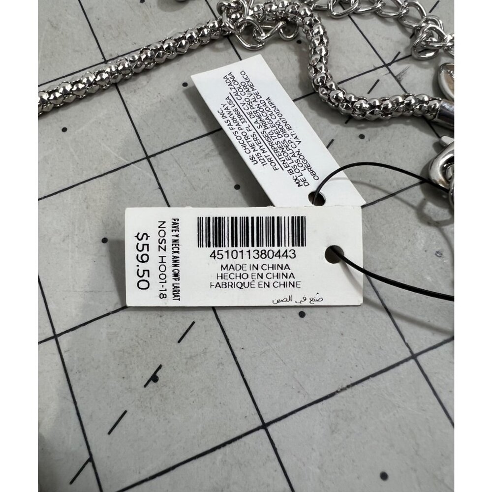 Chico's Silver-Tone Crystal Drop Lariat Necklace Adjustable Lobster Clasp NEW - Picture 3 of 7